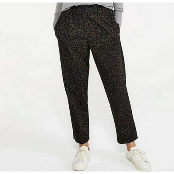 Ann Taylor brown leopard paper bag pants straight leg high rise stretch XSP - Picture 1 of 7